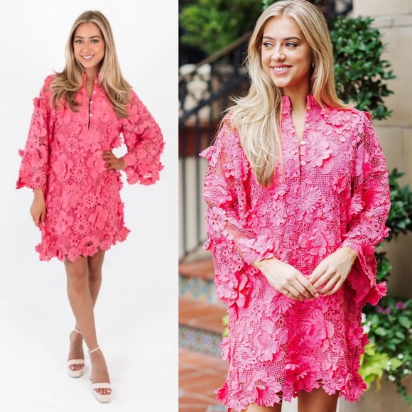 J.marie Dresses & Skirts - NWT J.Marie Seraphina Floral 3D Lace Split Round Button Up Neck Shift Dress XL